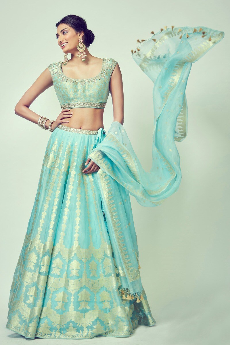 Alethi  Pastel Lehenga with Metallic Gold Thread Work