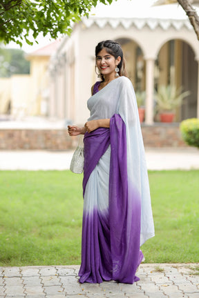 Ombre Georgette Saree with Purple & Grey Sequin Work