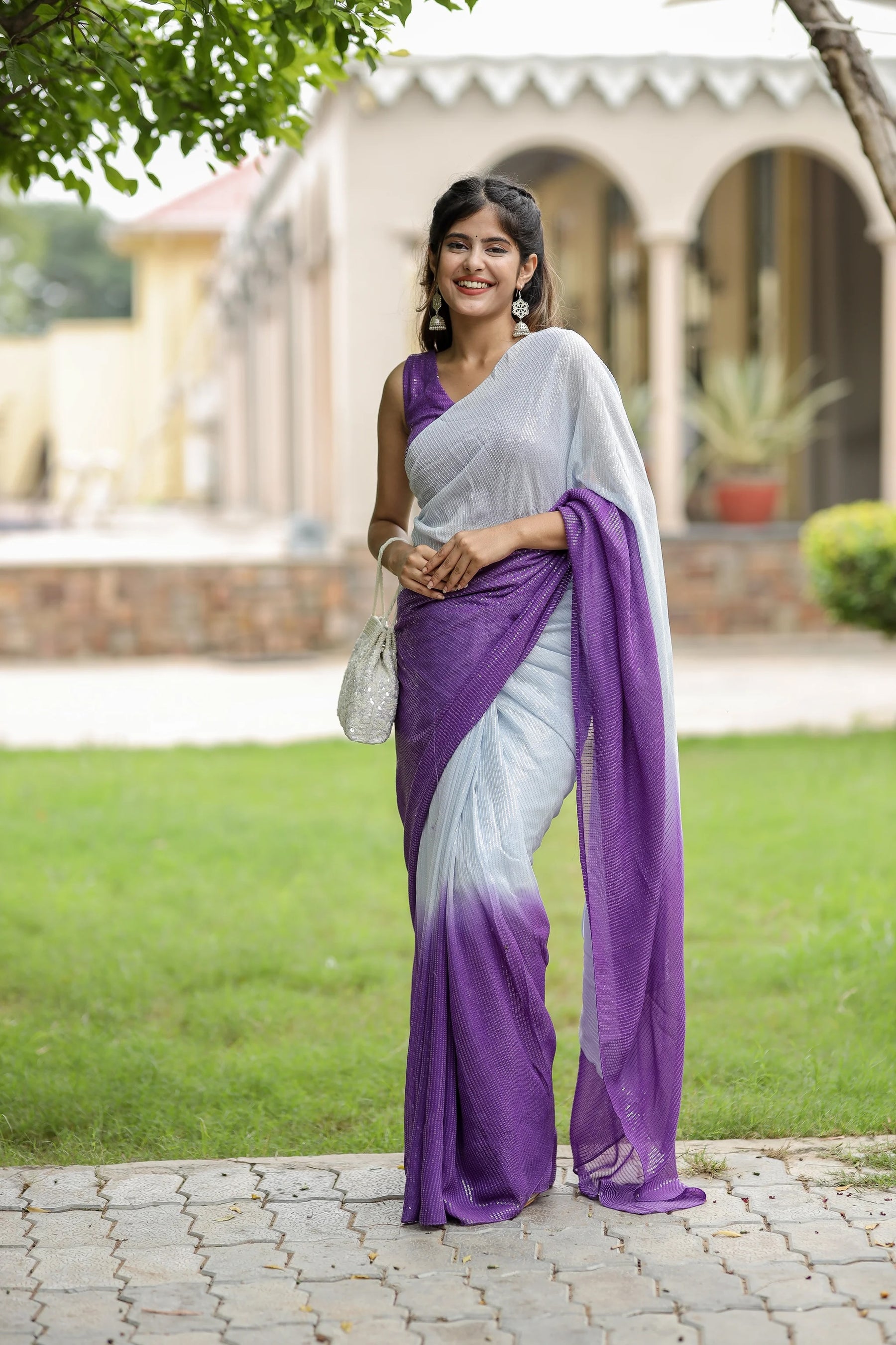 Ombre Georgette Saree with Purple & Grey Sequin Work