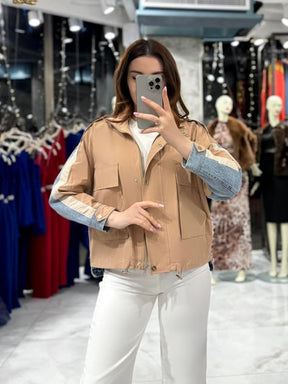 Mika Camel Jacket with Back Denim Detailing