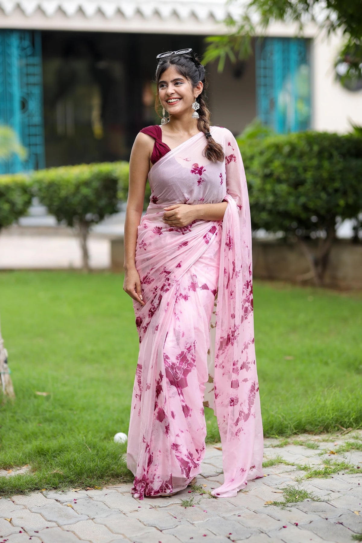 Traditional  Shibori Pink Chiffon Saree