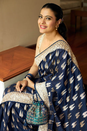 Kajol in Regal Blue Handwoven Benarasi Silk Saree