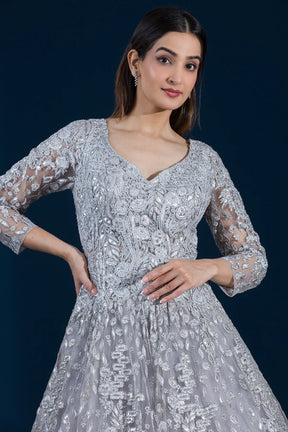 Arctic Ice Grey Bead Embroidered Net Bridal Gown for Your Wedding Day