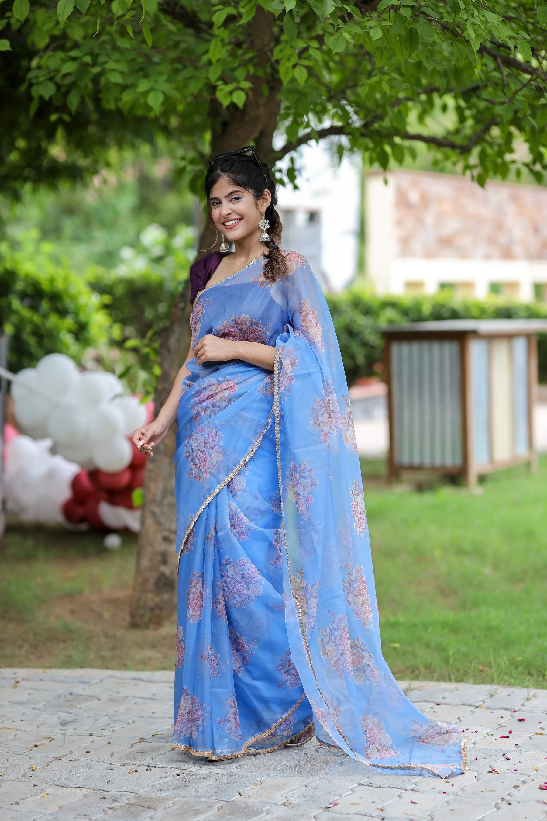 Stylish Floral Organza Saree