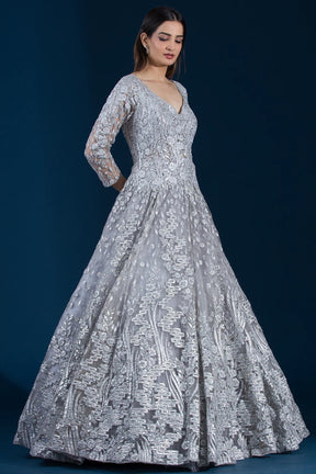 Arctic Ice Grey Bead Embroidered Net Bridal Gown for Your Wedding Day