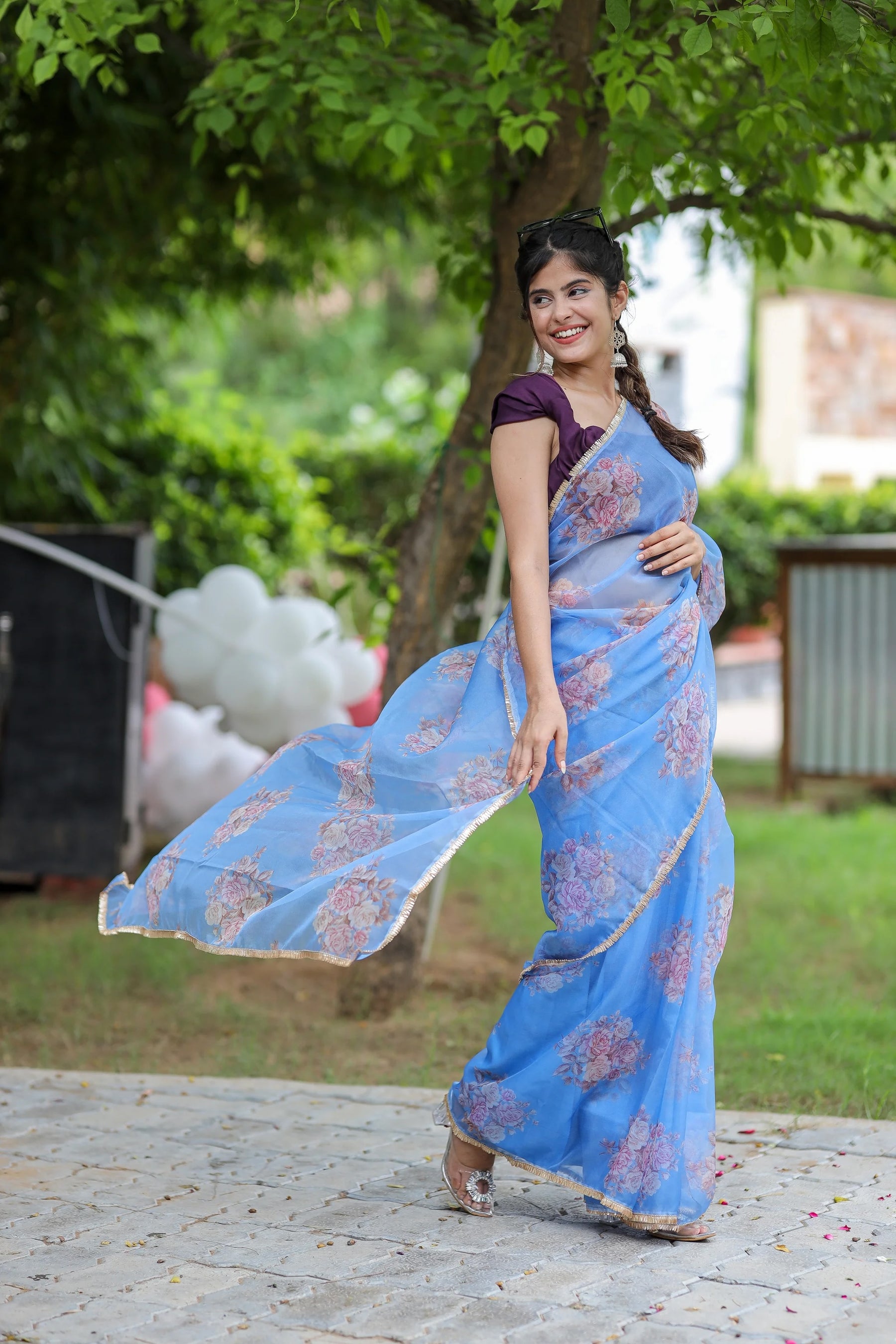 Stylish Floral Organza Saree