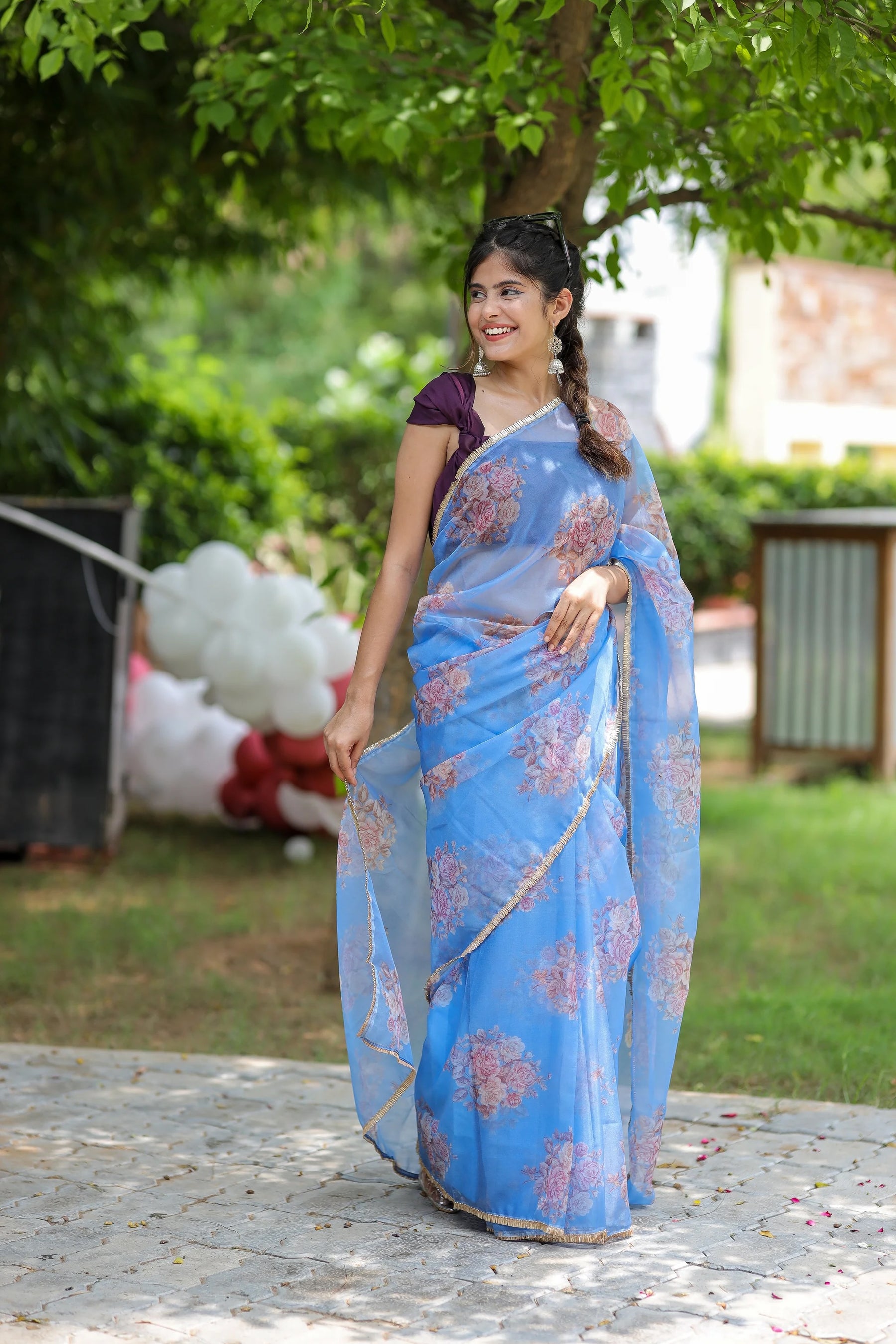 Stylish Floral Organza Saree