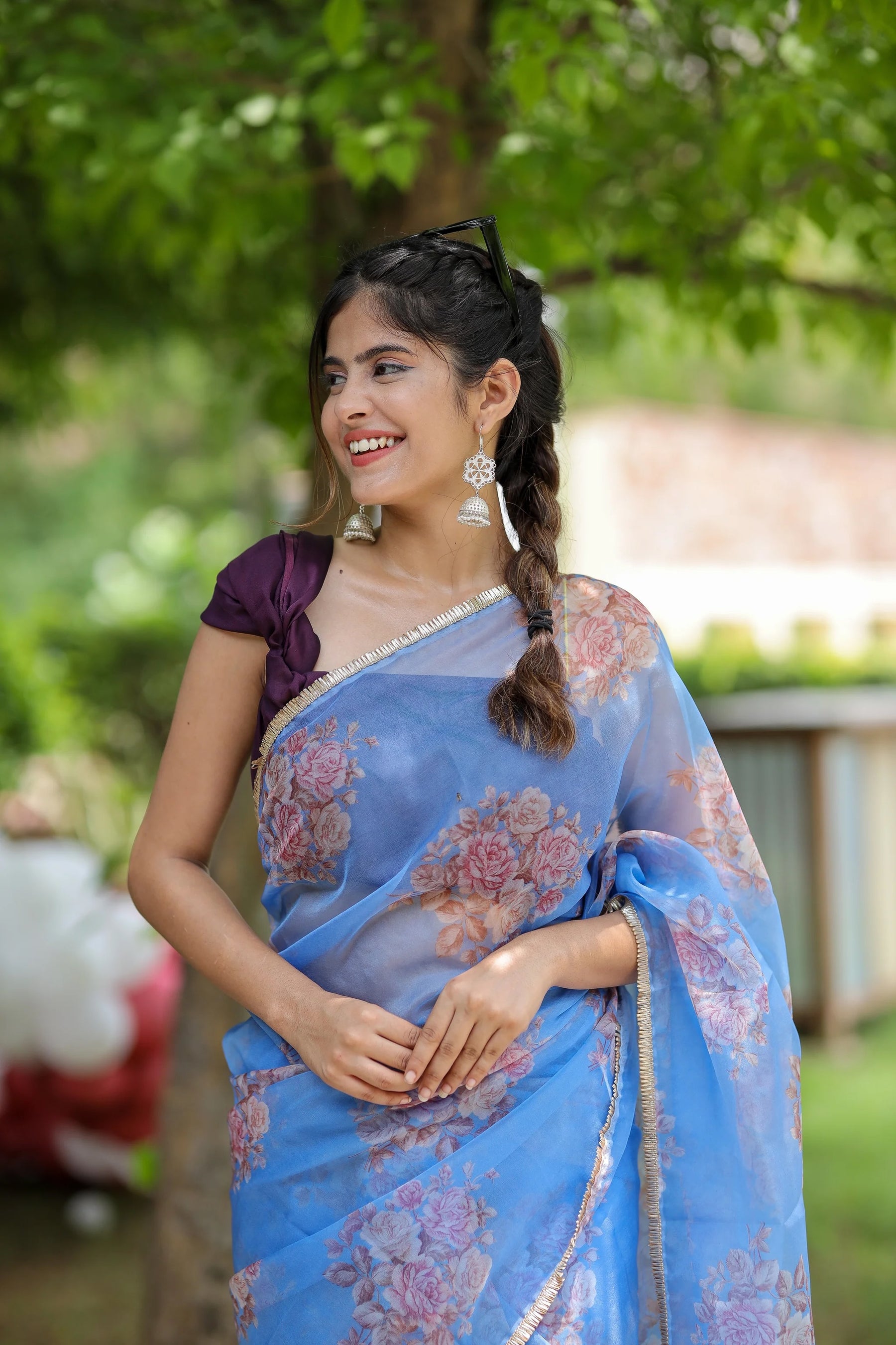 Stylish Floral Organza Saree