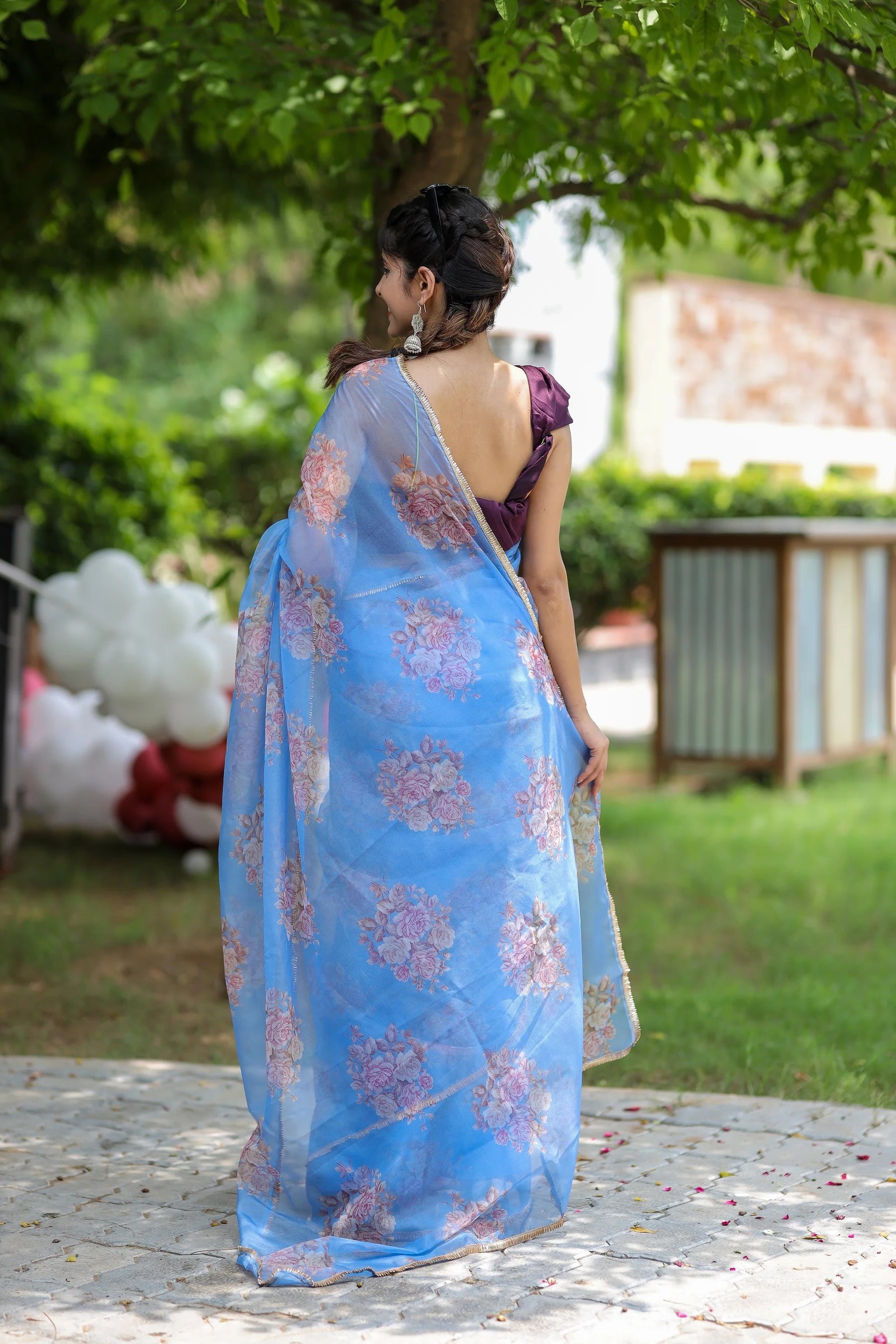 Stylish Floral Organza Saree