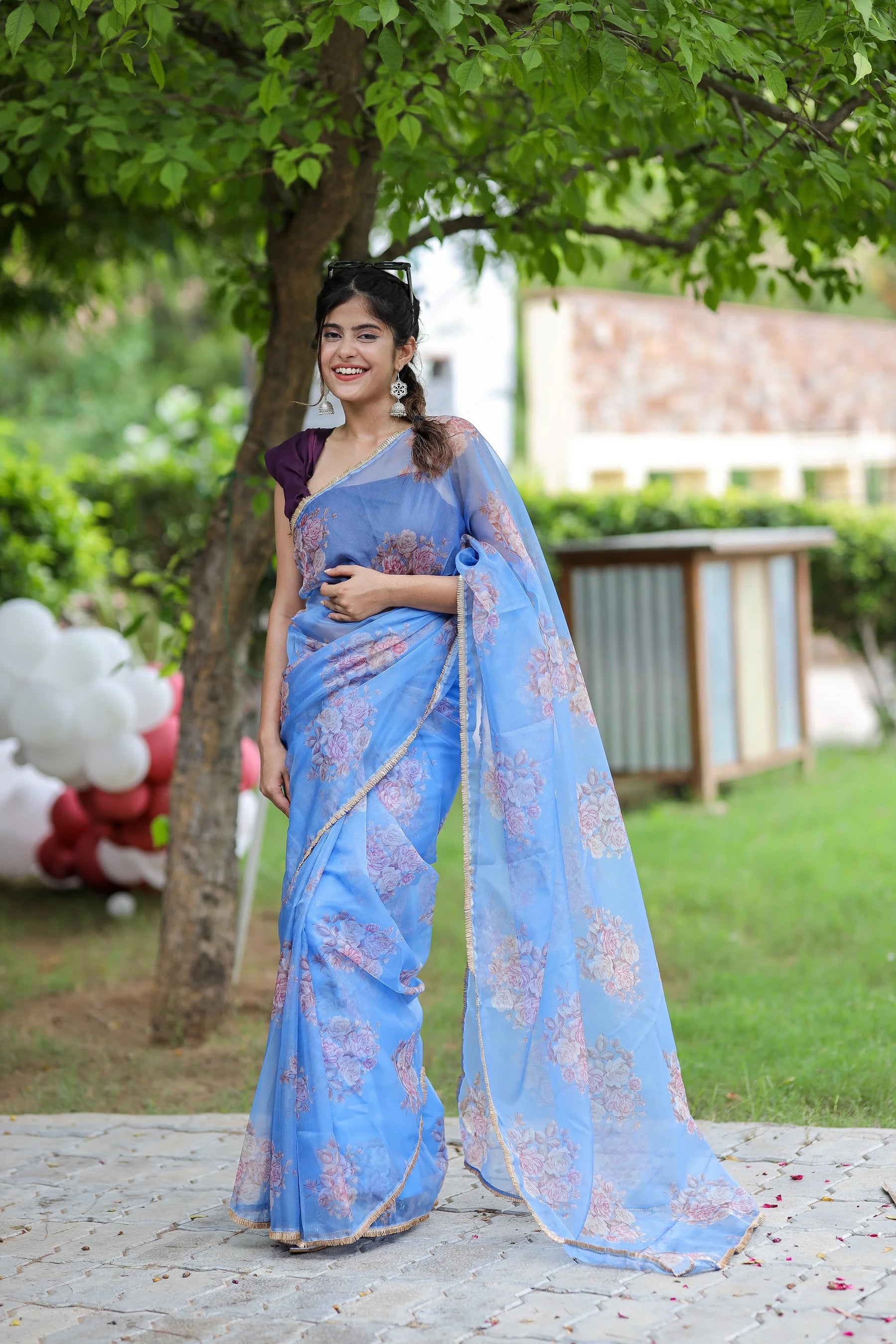 Stylish Floral Organza Saree