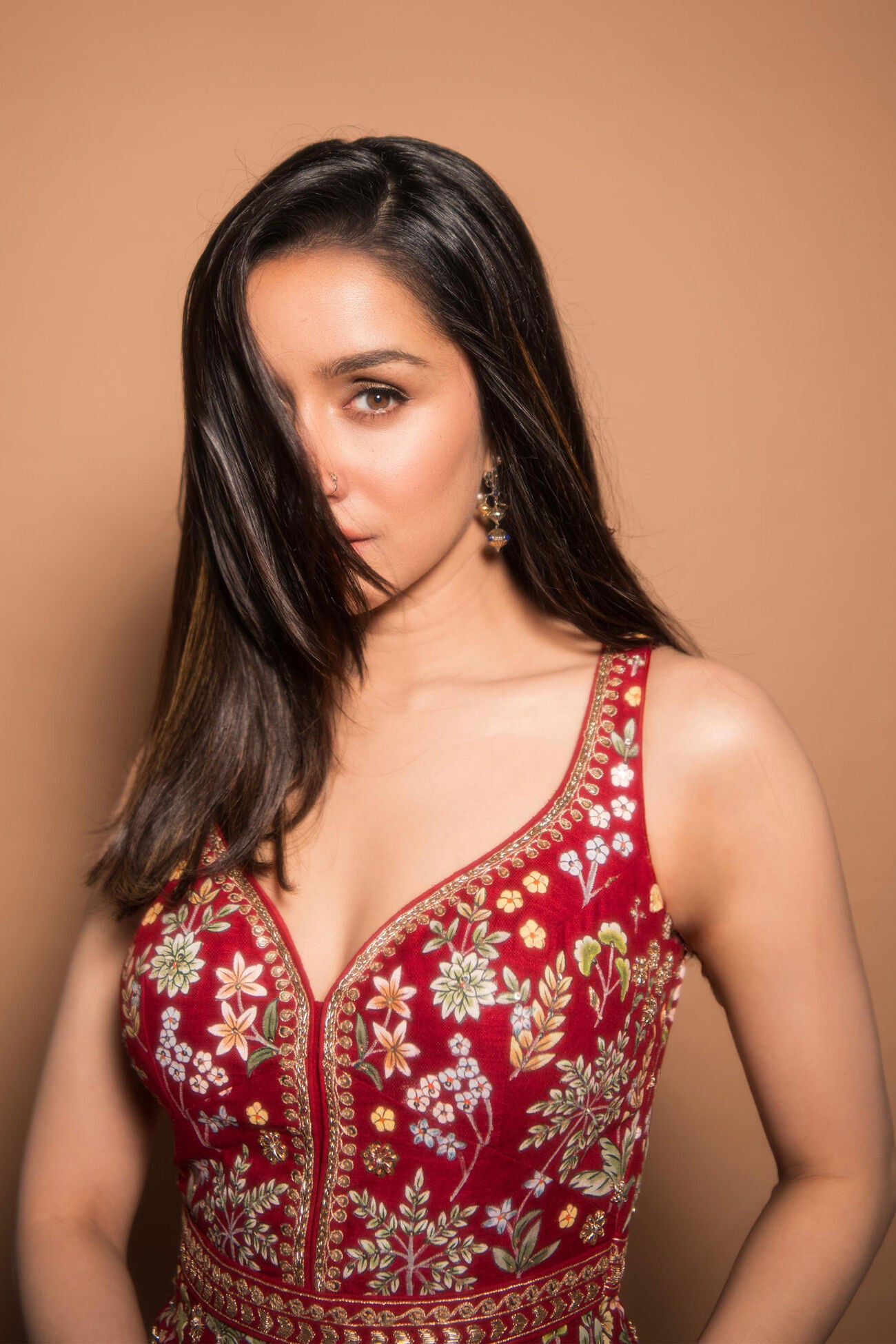 Shraddha Kapoor in Red Ballad Of The Wild Hand-painted Pichhwai Silk Dress