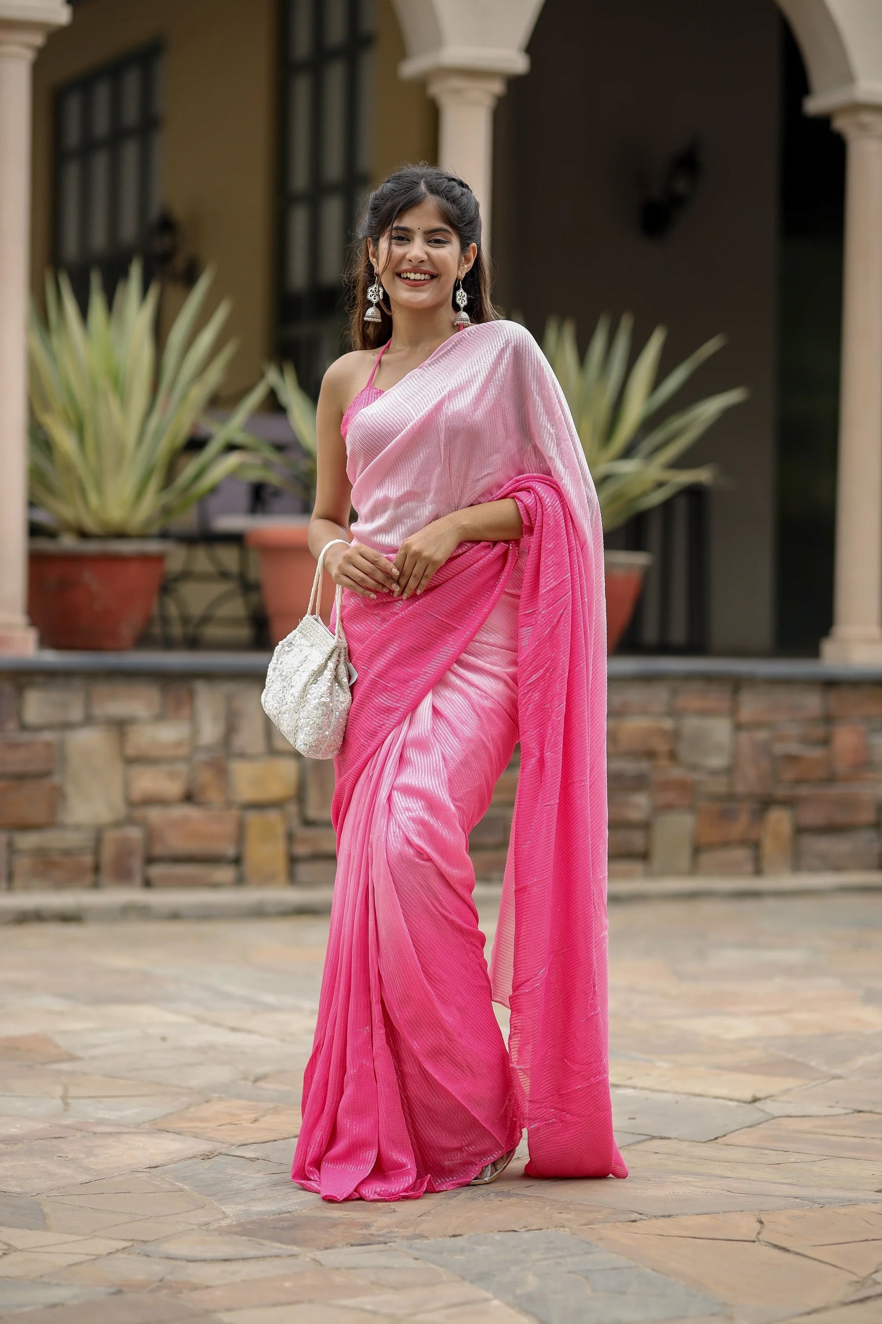 Pink Ombre Sequin Georgette Saree