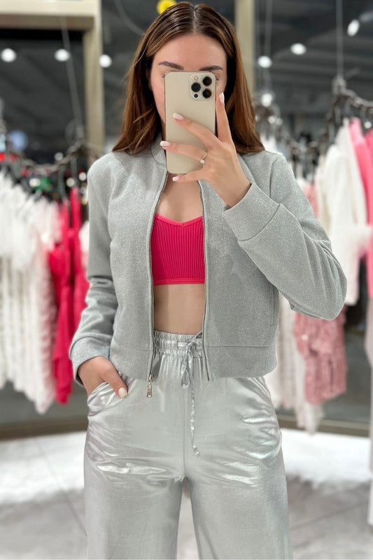 Taya Silver Bomber Jacket – Sleek and Modern Outerwear