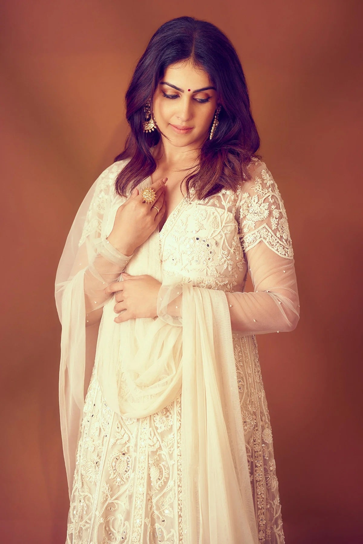 Genelia in Finna Anarkali Net Embroidered with Dupatta and Belt