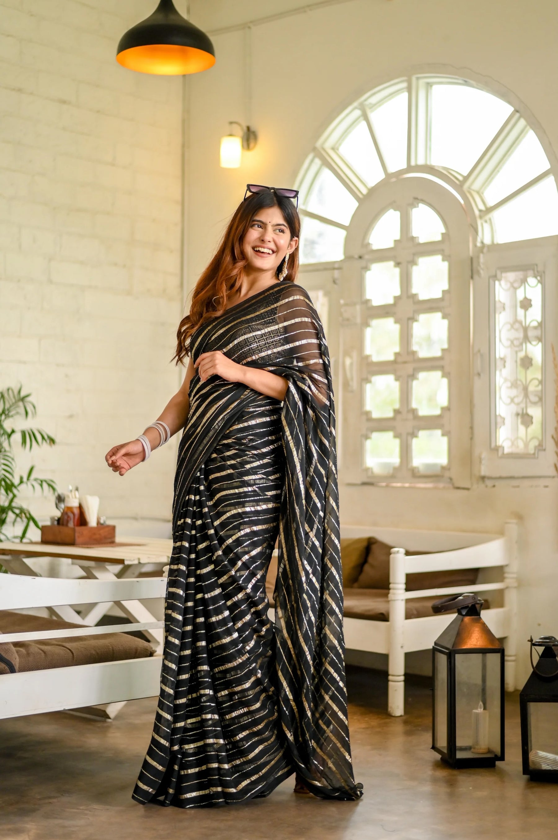 Traditional Black Georgette Saree with Zari Work