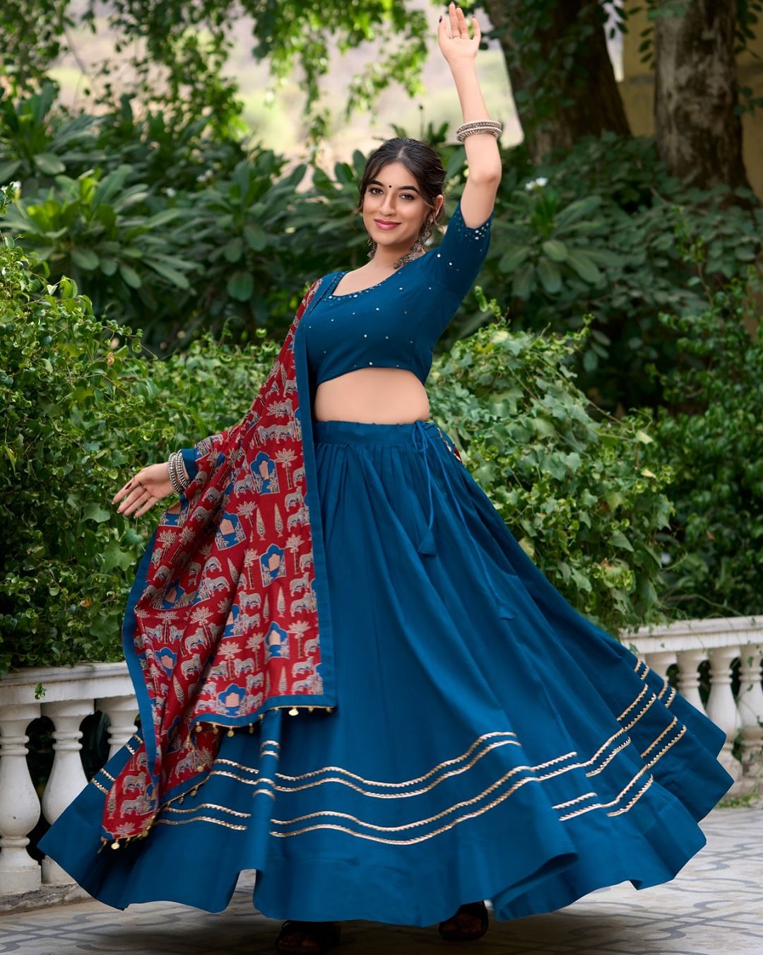 Shine Bright in a Fully Stitched Pure Cotton Lehenga Choli with Real Mirror Work and 6-Meter Flare