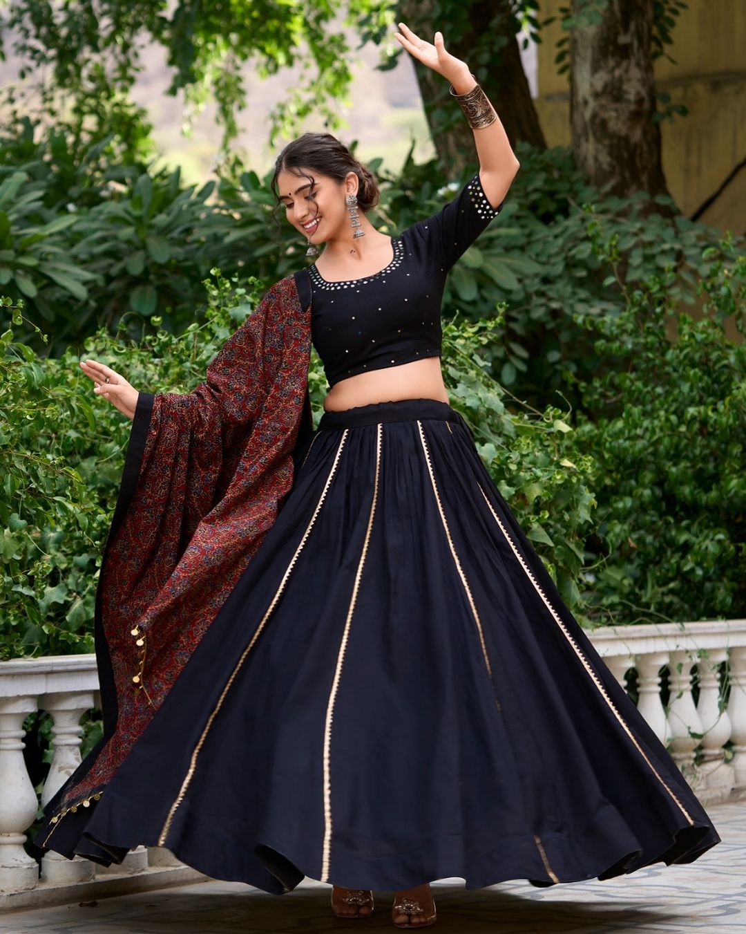 Shine Bright in a Fully Stitched Pure Cotton Lehenga Choli with Real Mirror Work and 6-Meter Flare