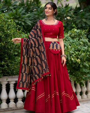 Shine Bright in a Fully Stitched Pure Cotton Lehenga Choli with Real Mirror Work and 6-Meter Flare