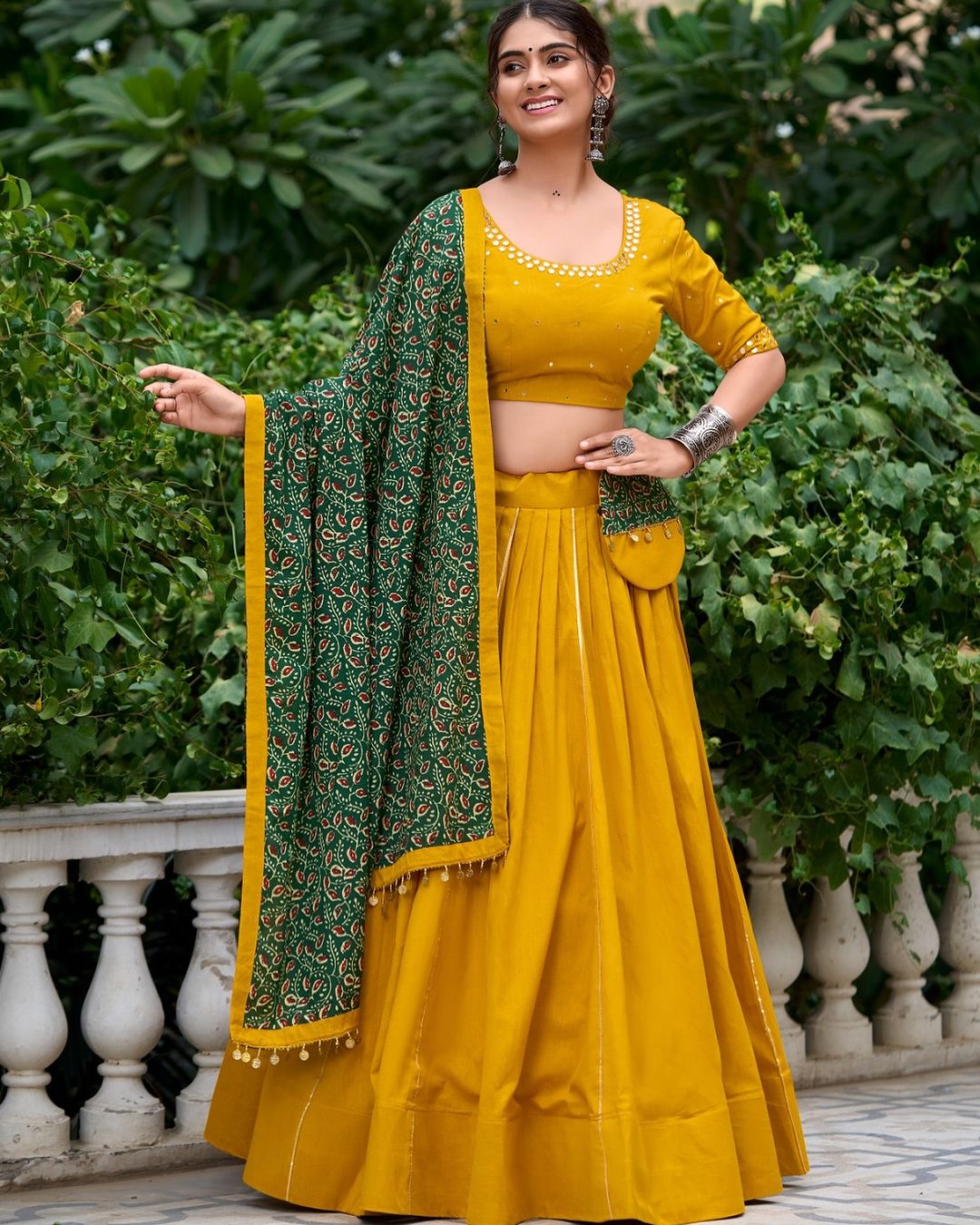 Shine Bright in a Fully Stitched Pure Cotton Lehenga Choli with Real Mirror Work and 6-Meter Flare