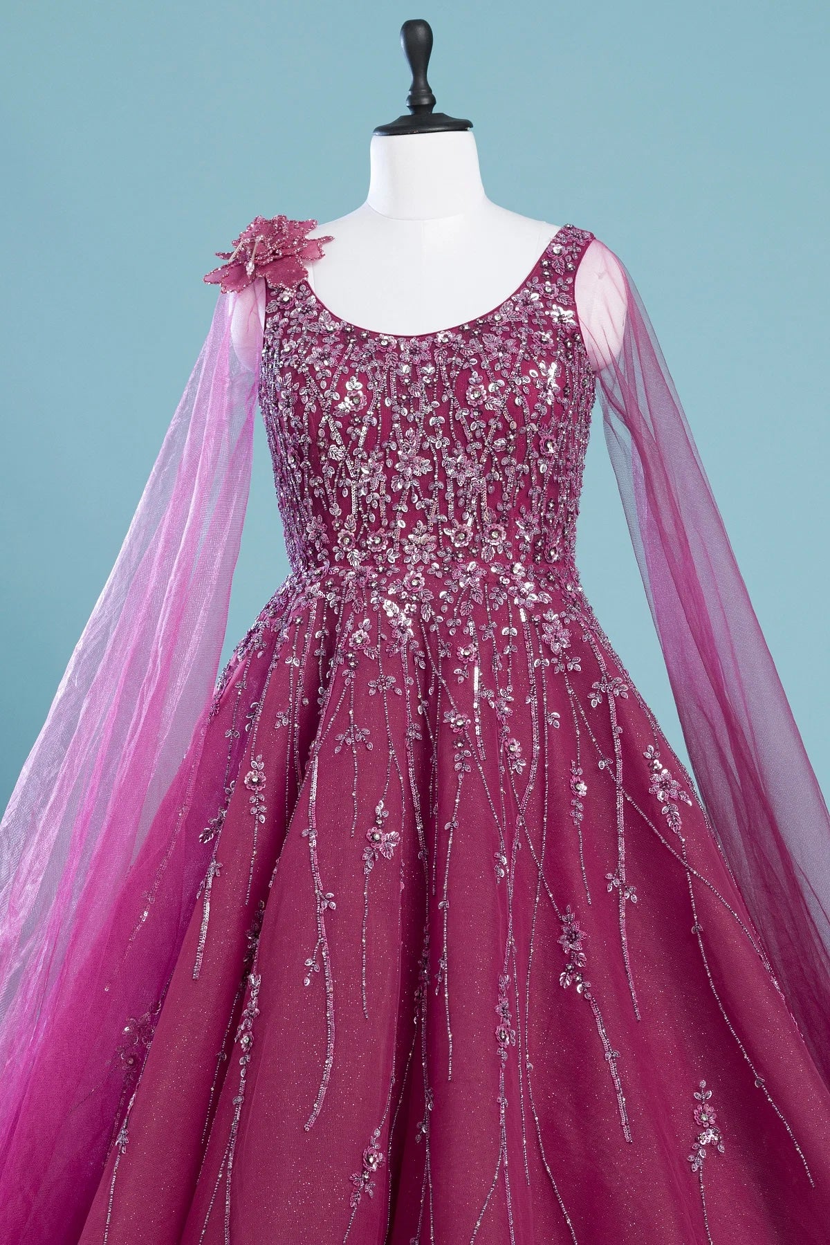 Pink Net Flared Style Indo-Western Gown with Sequins Work