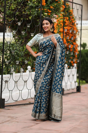 Royal Blue Munga Silk Saree with Zari Embroidery