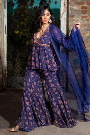 Mrunal Thakur in Purple Navy Printed Gharara Set