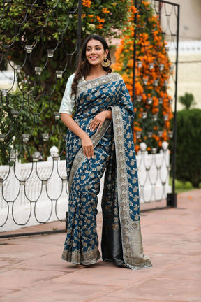 Royal Blue Munga Silk Saree with Zari Embroidery