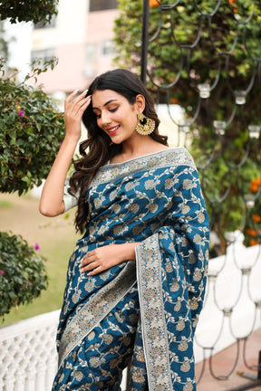 Royal Blue Munga Silk Saree with Zari Embroidery