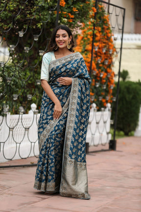 Royal Blue Munga Silk Saree with Zari Embroidery