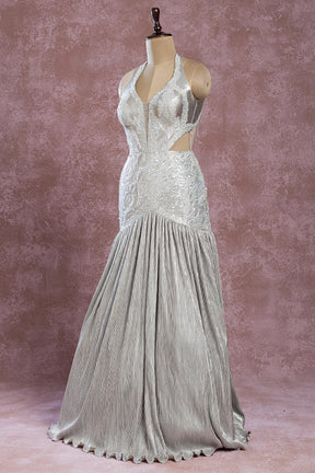 Grey Shimmer Mermaid Style Evening Gown with Foil Work