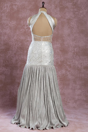 Grey Shimmer Mermaid Style Evening Gown with Foil Work