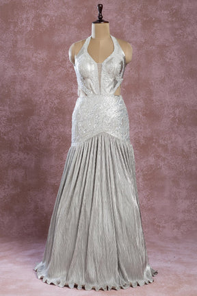 Grey Shimmer Mermaid Style Evening Gown with Foil Work