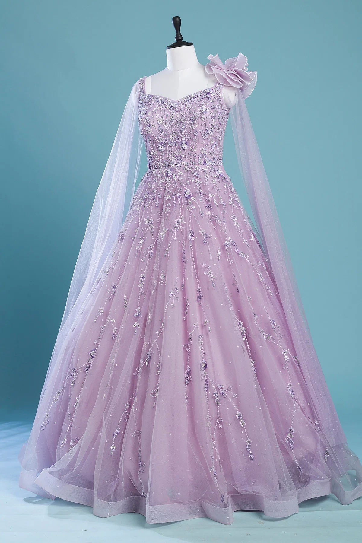 Lavender Net Flared Style Indo-Western Gown with Slit Sleeves – Rim Zim Fashion