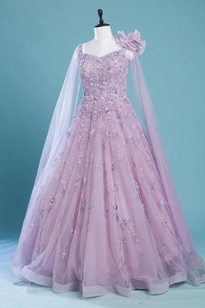 Lavender Net Flared Style Indo-Western Gown with Slit Sleeves