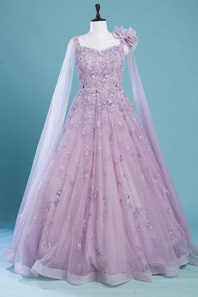 Lavender Net Flared Style Indo-Western Gown with Slit Sleeves