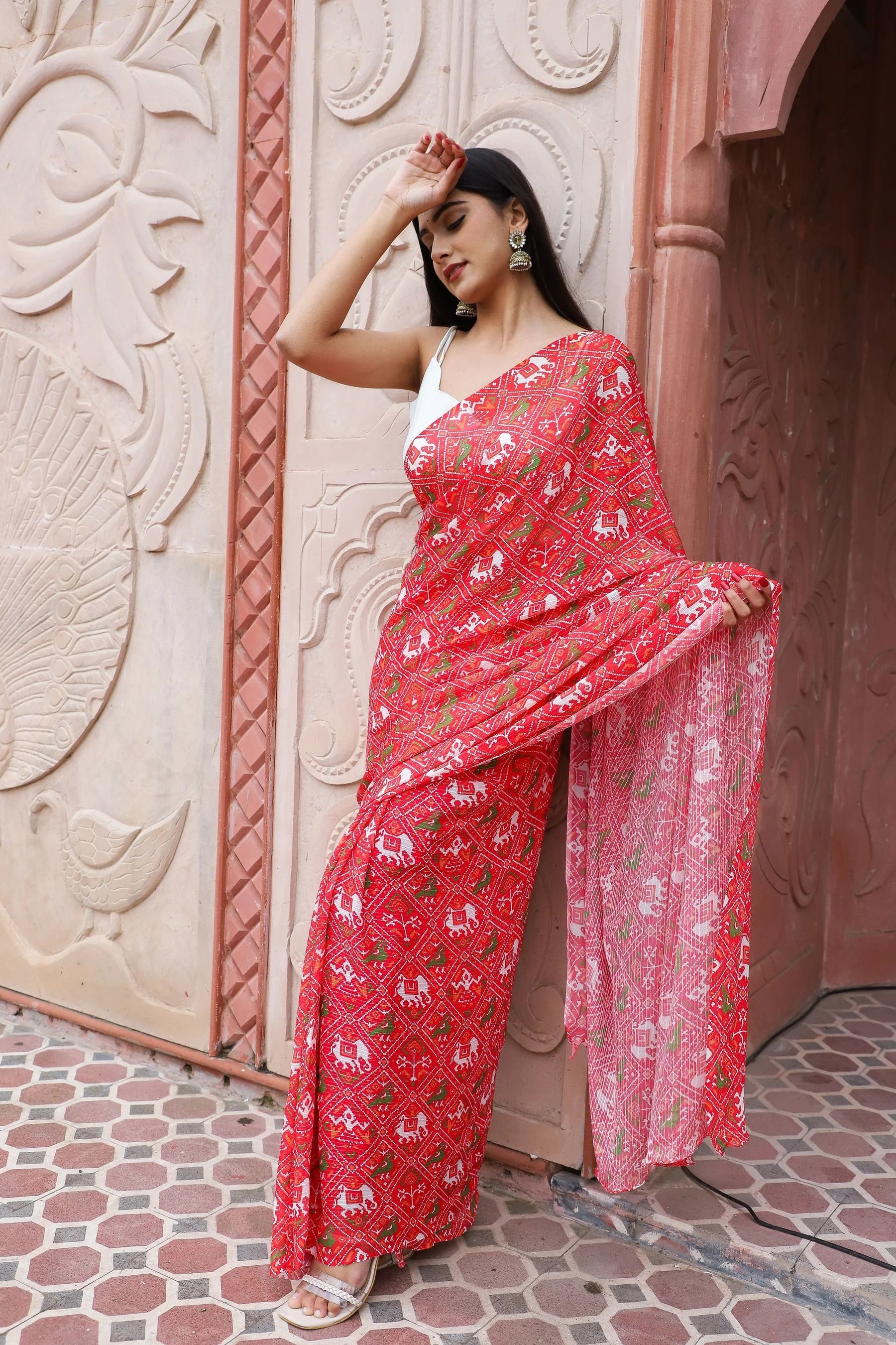 Trendy Patola Printed Viscose Georgette Saree with Sequins