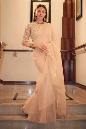 Aditi Rao in Beige Sneh Ruffle Saree Set