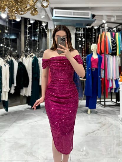 Liana Fuchsia Cowl Neck Midi Dress