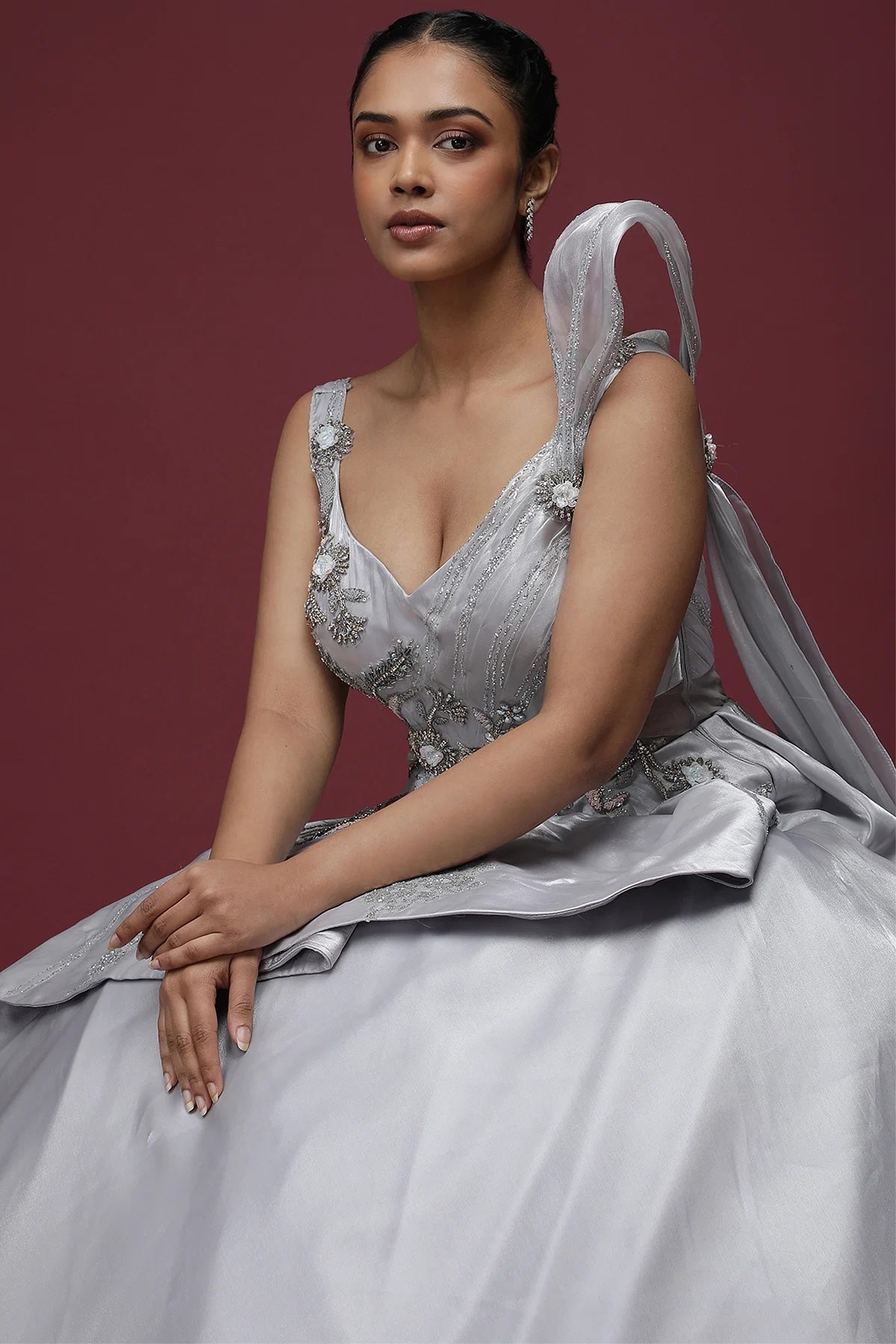 grey indo western dress Buy Grey Silk Indo Western with Silver Thread & Sequence Work