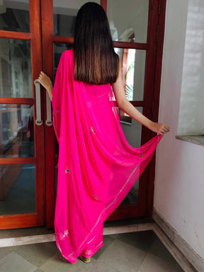 Heavenly Rani Chiffon Saree with Zari Buttis and Royal Peacock Blouse