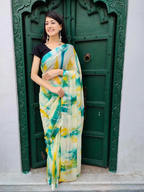 Chiffon Saree with Japanese Shibori Prints and Zari Border