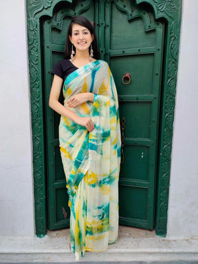 Chiffon Saree with Japanese Shibori Prints and Zari Border