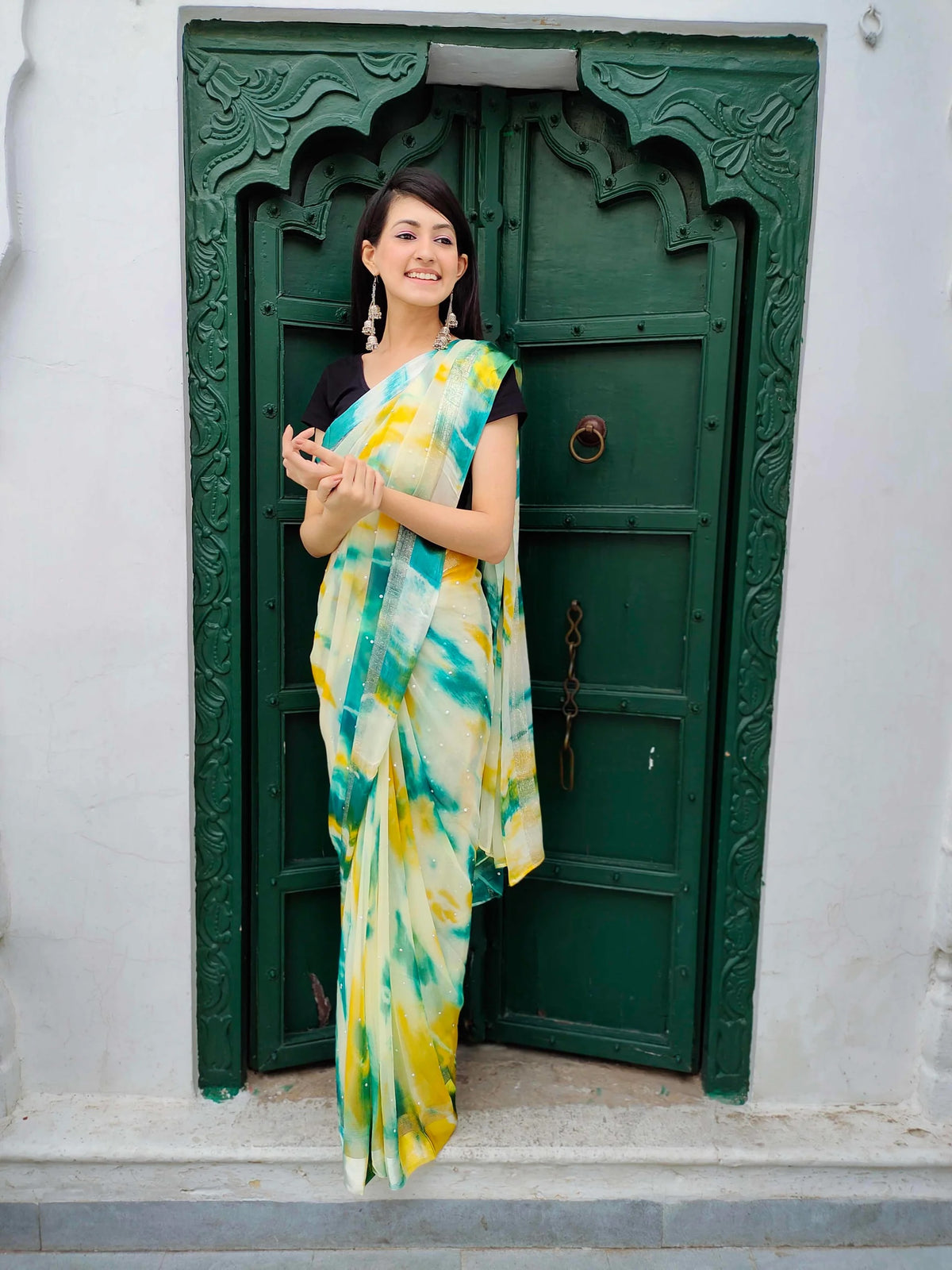 Chiffon Saree with Japanese Shibori Prints and Zari Border