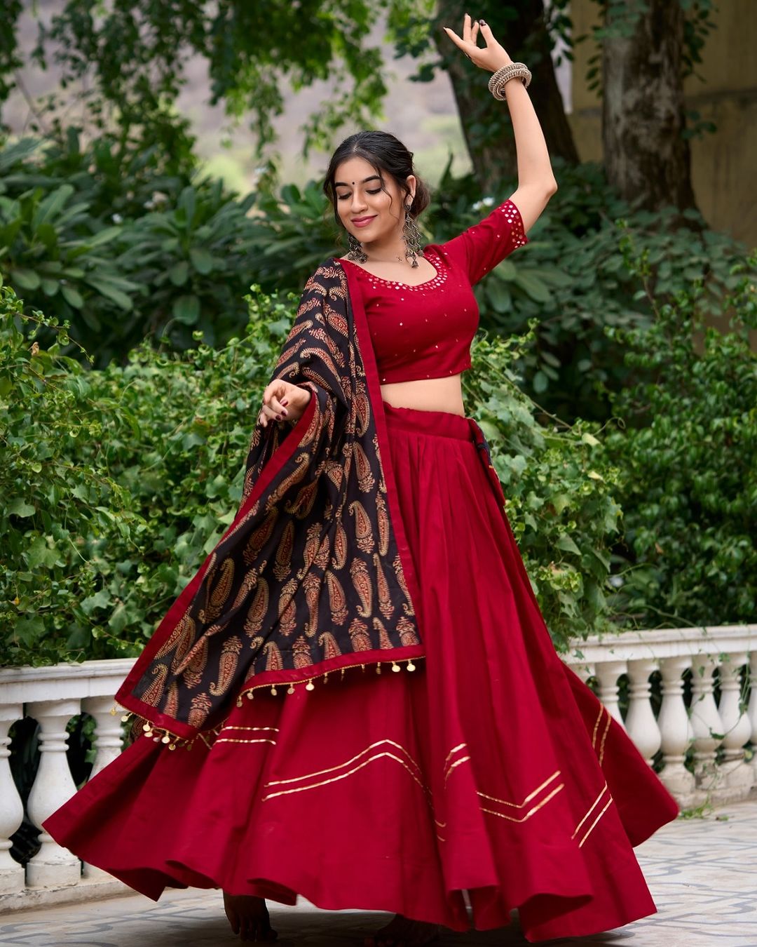 Shine Bright in a Fully Stitched Pure Cotton Lehenga Choli with Real Mirror Work and 6-Meter Flare