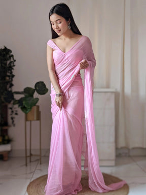 Light Pink Chiffon Saree with Sequins