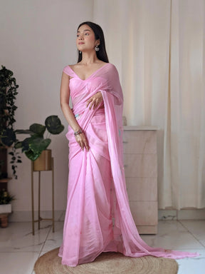 Light Pink Chiffon Saree with Sequins