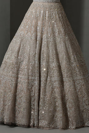 Taupe Grey Sequins Embroidered Net Bridal Gown for Your Wedding Day