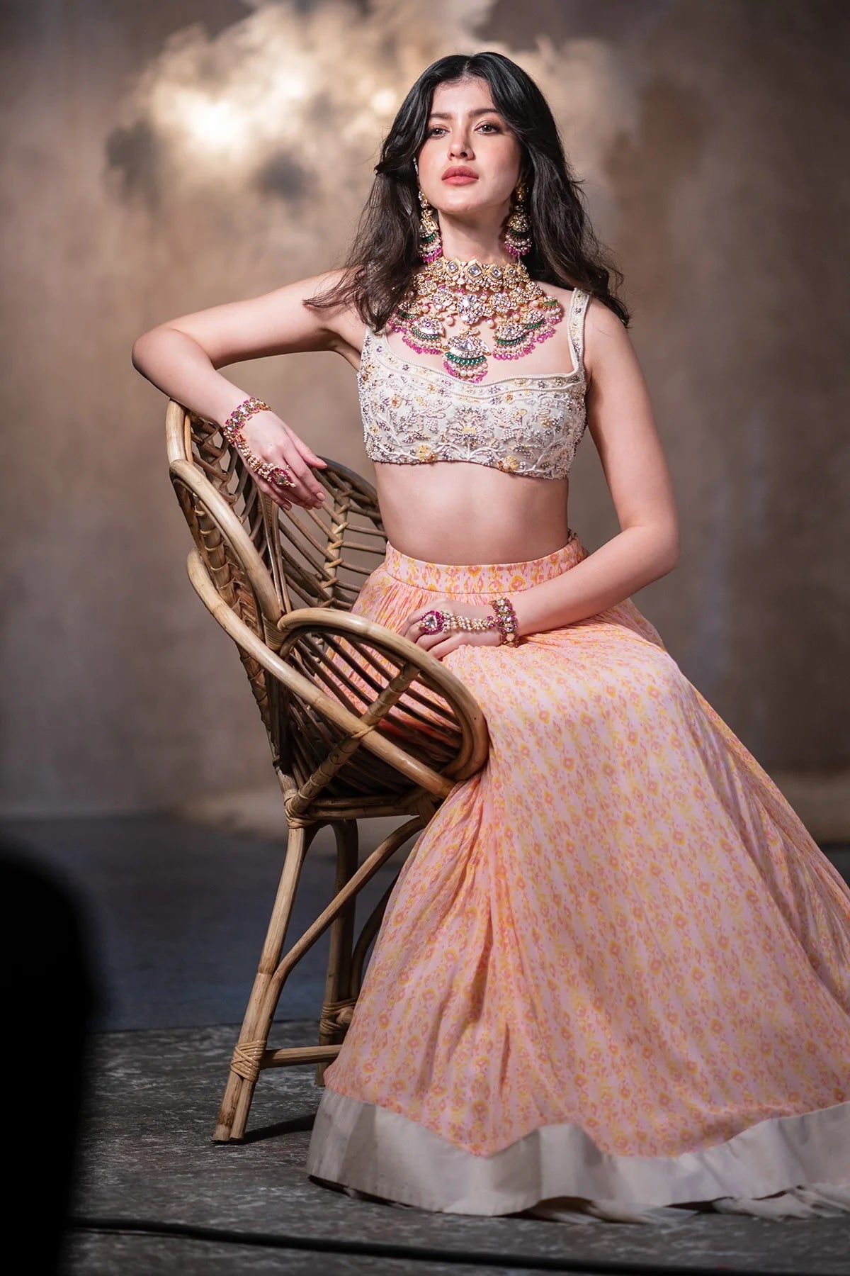 Shanaya Kapoor in Orchid Pink Ikat Printed Ruched Skirt