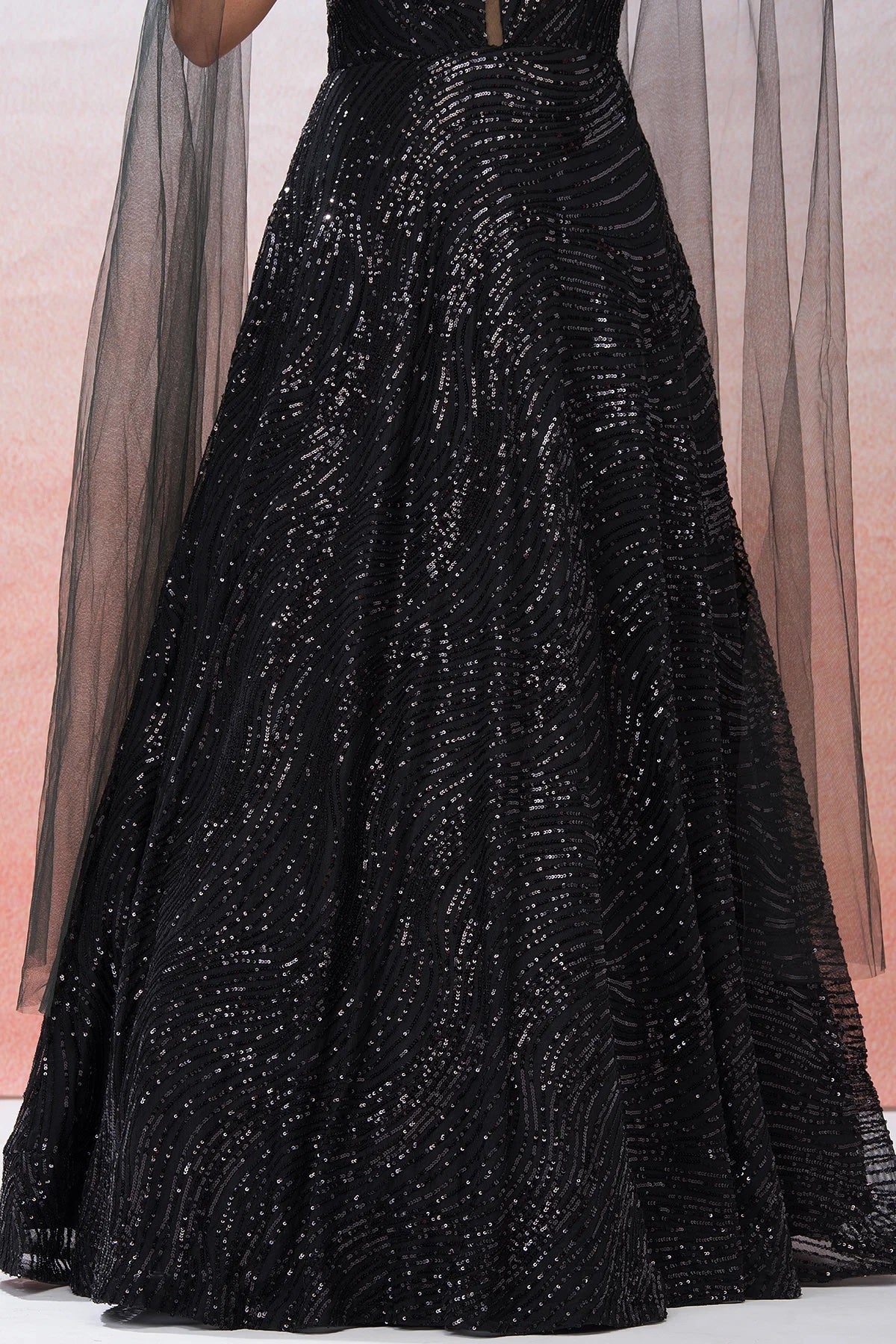 Black Sequins Embroidered Net Evening Gown for Elegant Evenings