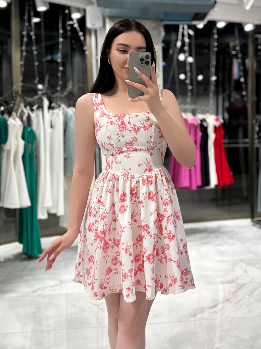 Ala Floral Patterned Mini Dress with Thick Straps